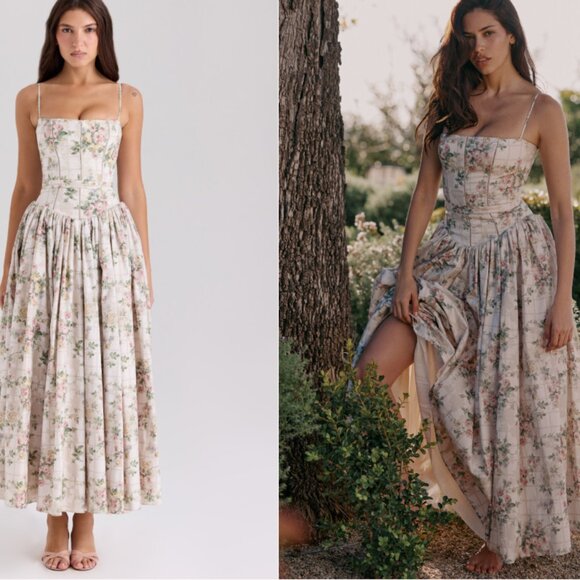 House of CB 'Ysabella' Cream Floral Print Cotton Midi Sundress NWT